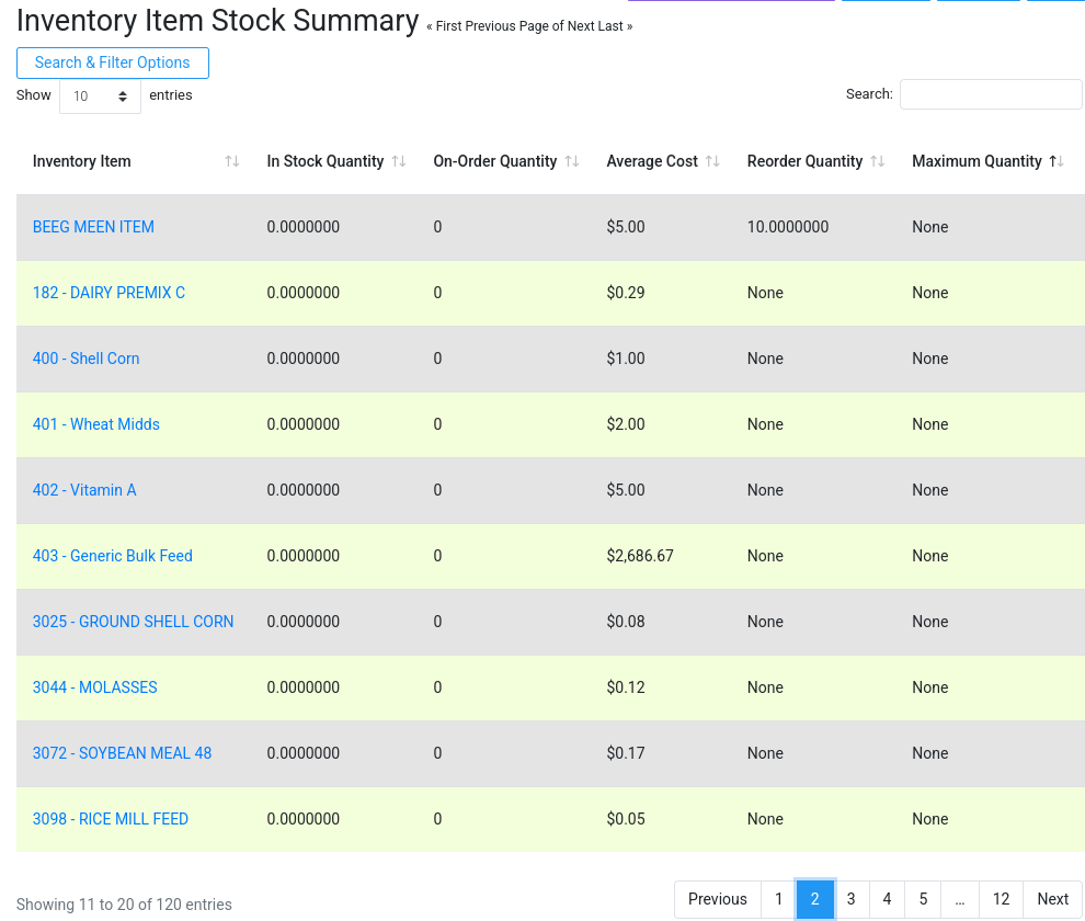 Brisk inventory stock summary showing quantities, stock levels, and inventory visibility